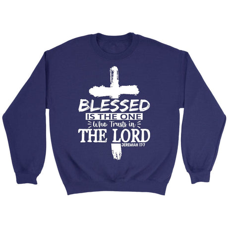Jeremiah 17:7 blessed is the one who trusts in the Lord sweatshirt Purple / S