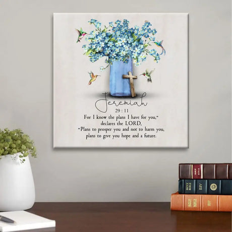 Christian wall art: Jeremiah 29:11 NIV Hummingbird flowers canvas print