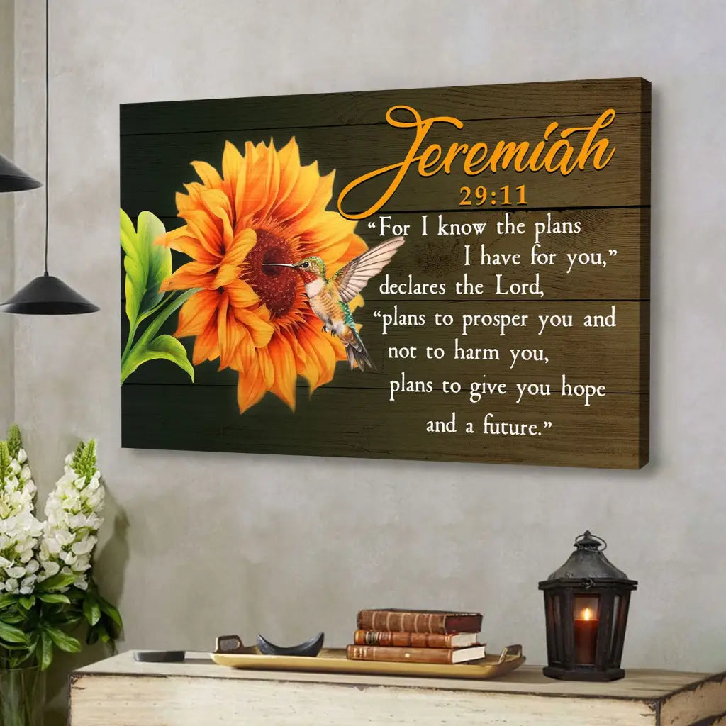 Jeremiah 29:11 For I Know The Plans I Have For You Hummingbird Sunflower Wall Art Canvas