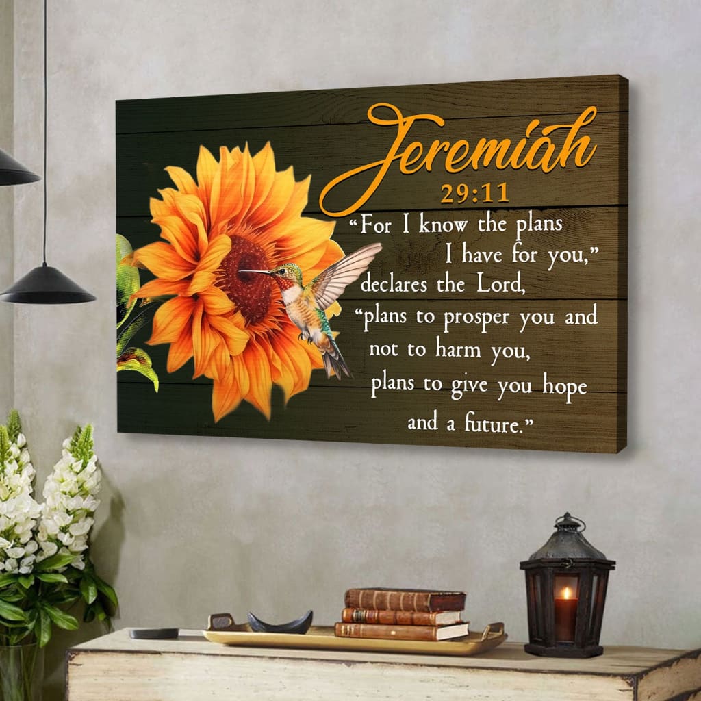 Jeremiah 29:11 for I Know the Plans I Have for You Hummingbird Sunflower Wall Art Canvas