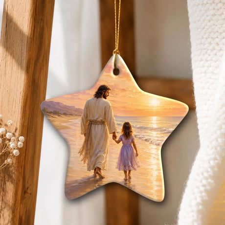 Jesus and a Little Girl on the Beach - Christian Ornament Star / 1-pack