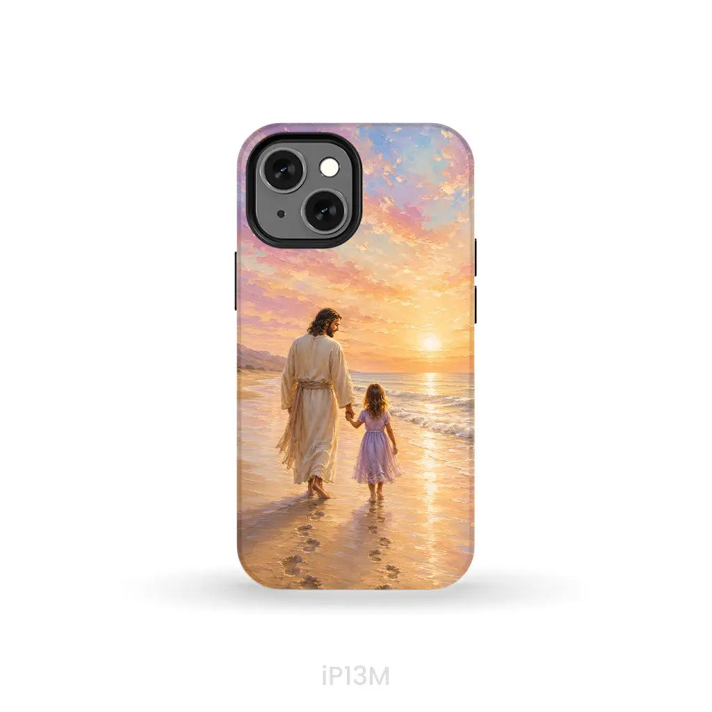 Jesus and a Little Girl on the Beach - Christian Phone Case iPhone 13 Mini / Tough Case
