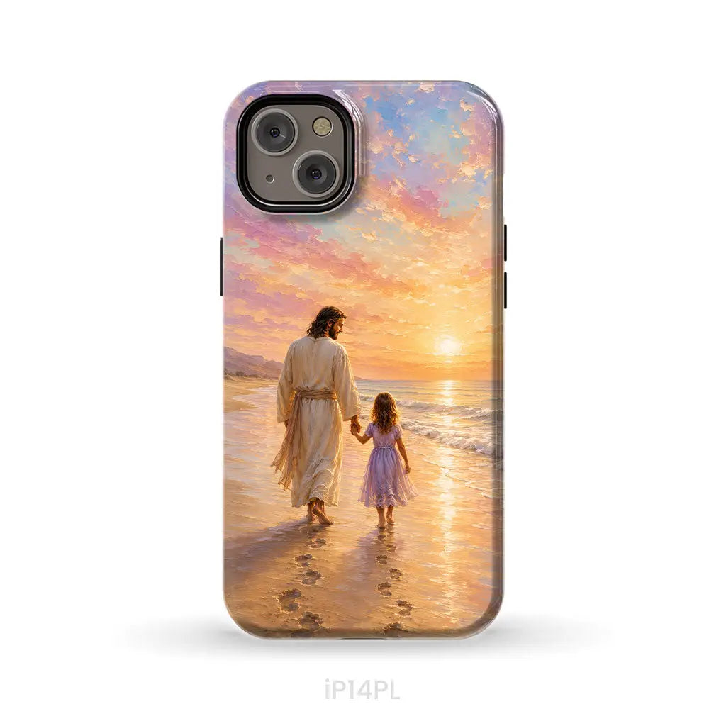 Jesus and a Little Girl on the Beach - Christian Phone Case iPhone 14 Plus / Tough Case