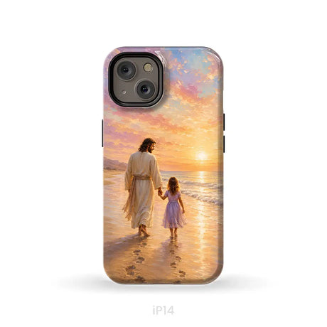 Jesus and a Little Girl on the Beach - Christian Phone Case iPhone 14 / Tough Case