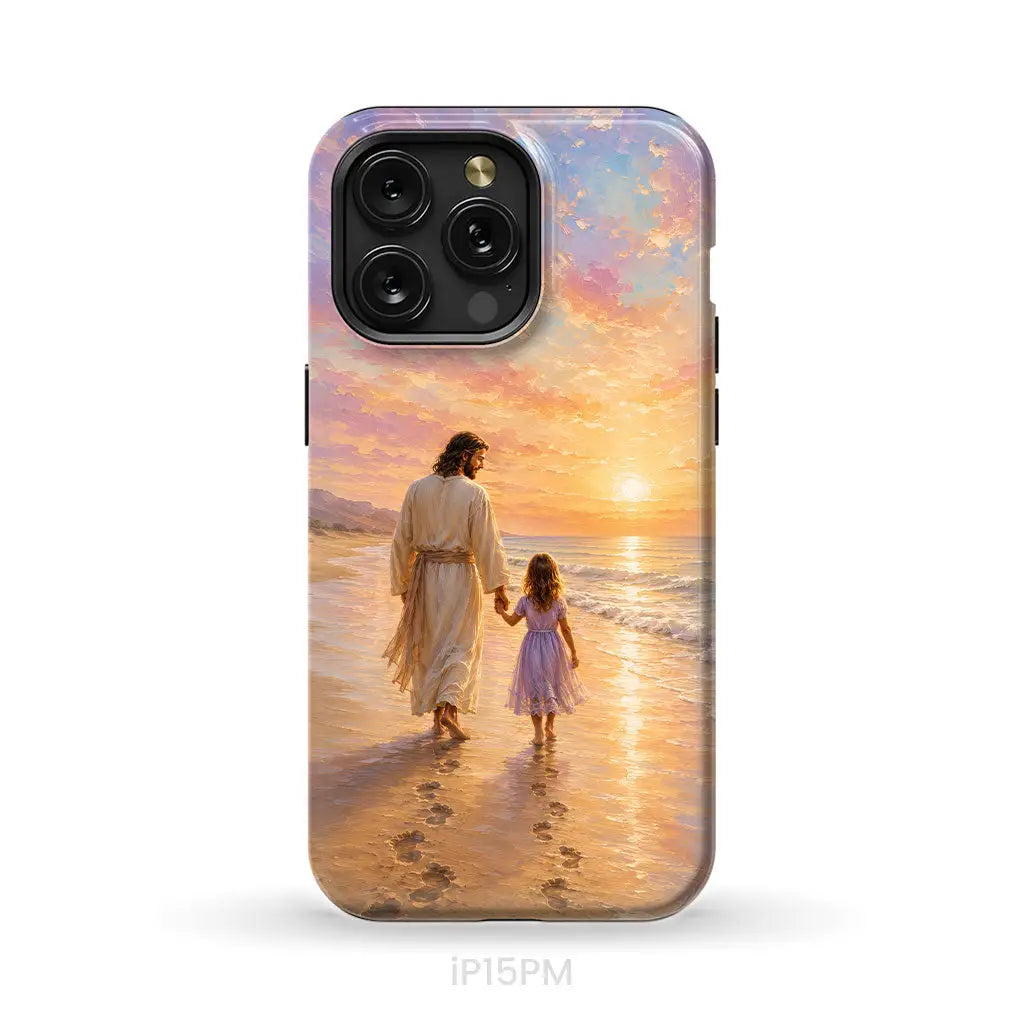 Jesus and a Little Girl on the Beach - Christian Phone Case iPhone 15 Pro Max / Tough Case