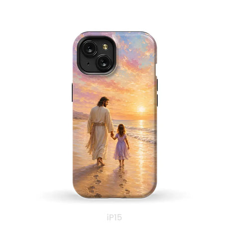 Jesus and a Little Girl on the Beach - Christian Phone Case iPhone 15 / Tough Case