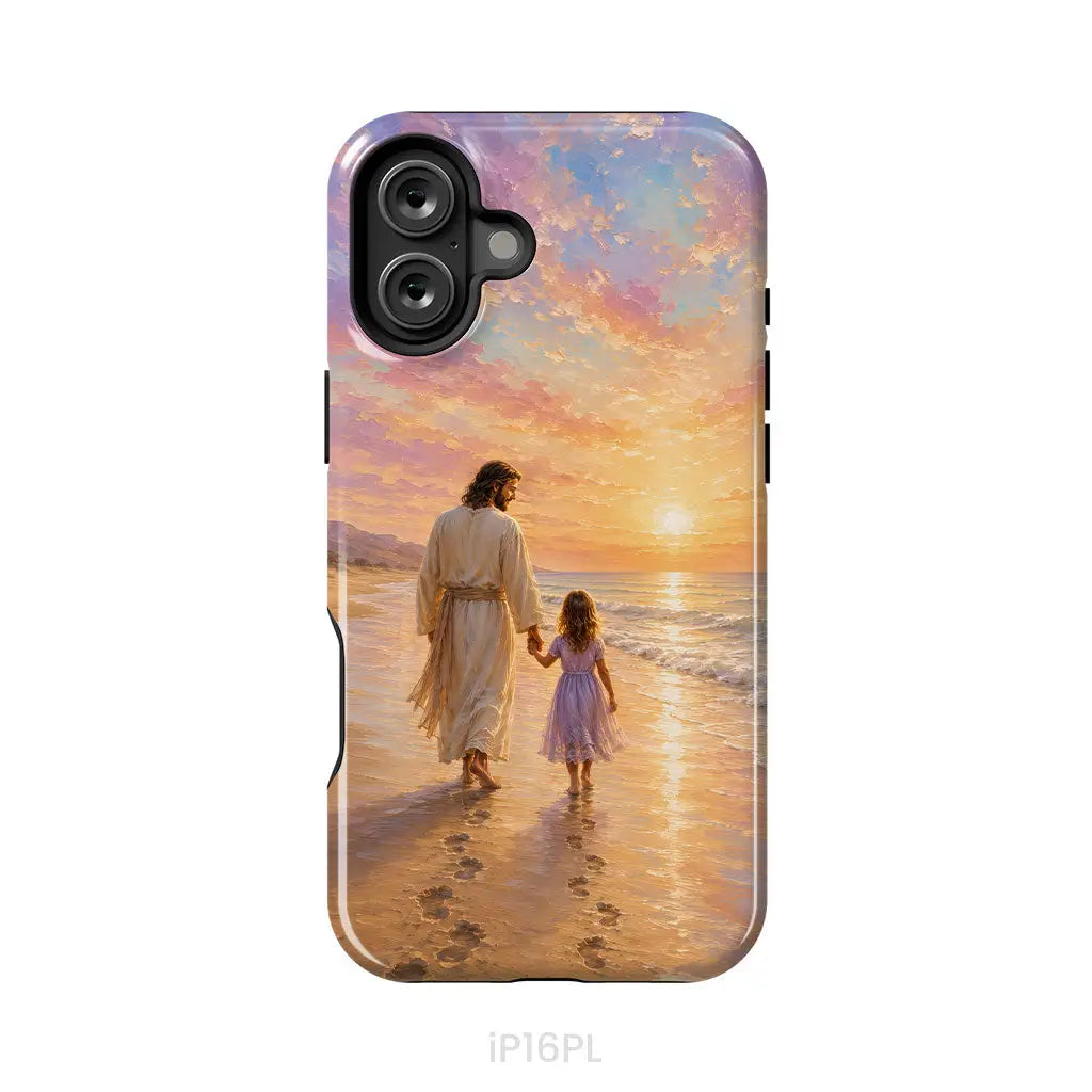 Jesus and a Little Girl on the Beach - Christian Phone Case iPhone 16 Plus / Tough Case