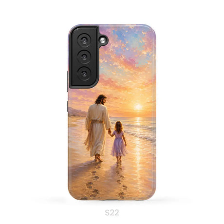 Jesus and a Little Girl on the Beach - Christian Phone Case Samsung Galaxy S22 / Tough Case