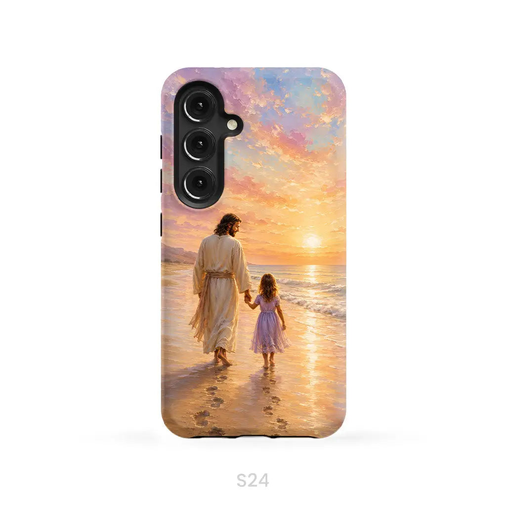 Jesus and a Little Girl on the Beach - Christian Phone Case Samsung Galaxy S24 / Tough Case