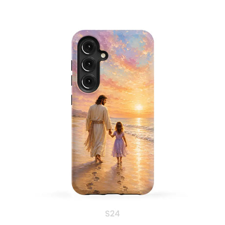 Jesus and a Little Girl on the Beach - Christian Phone Case Samsung Galaxy S24 / Tough Case