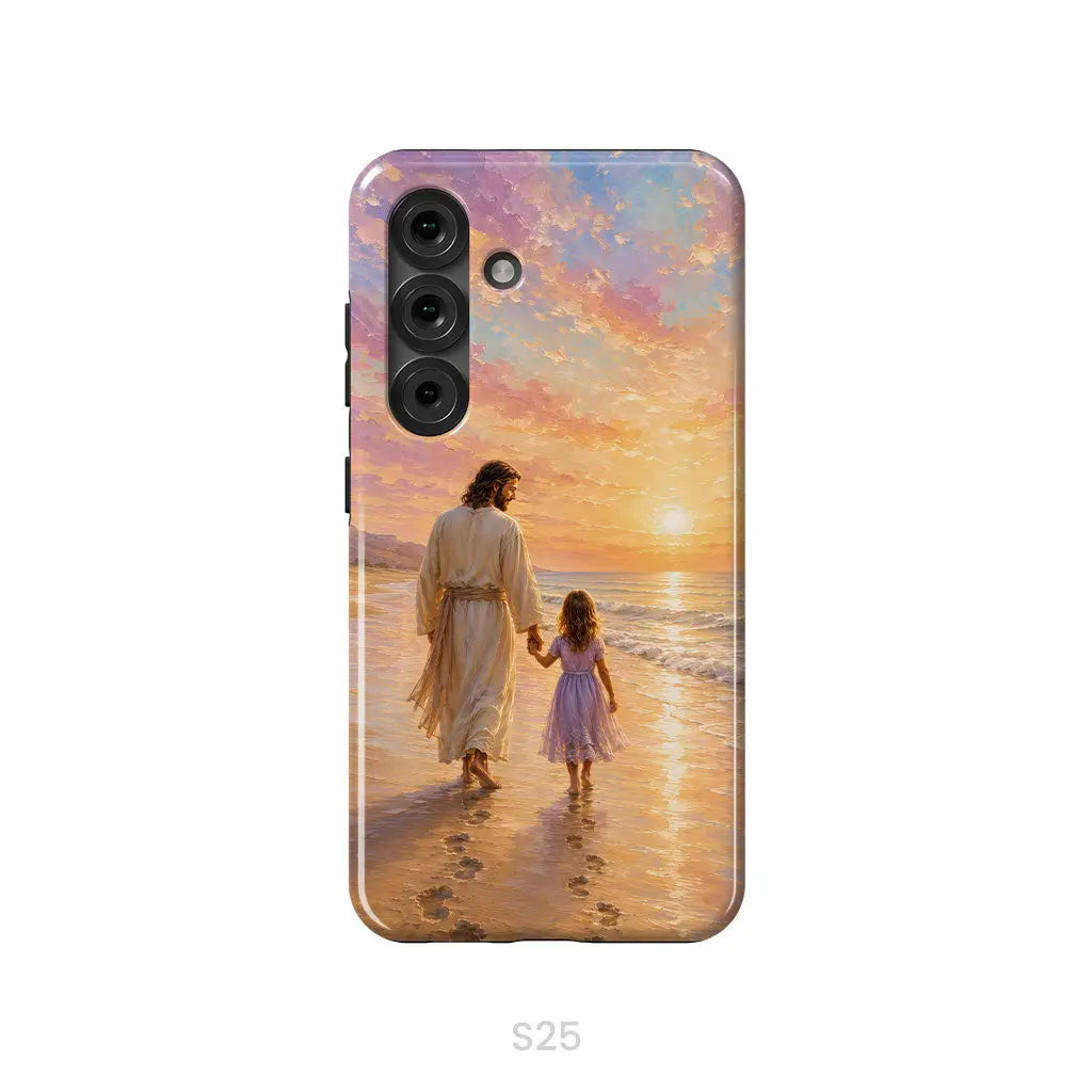 Jesus and a Little Girl on the Beach - Christian Phone Case Samsung Galaxy S25 / Tough Case