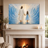 Jesus and a Little Girl Walking Through the Sea Christian Wall Art Canvas