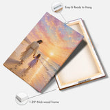 Jesus and child on beach with footprints Christian canvas wall art for home decor