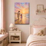Jesus and little girl beach sunset canvas print with footprints faith inspired decor