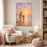 Jesus and little girl walking on beach with footprints Christian wall art canvas at sunset