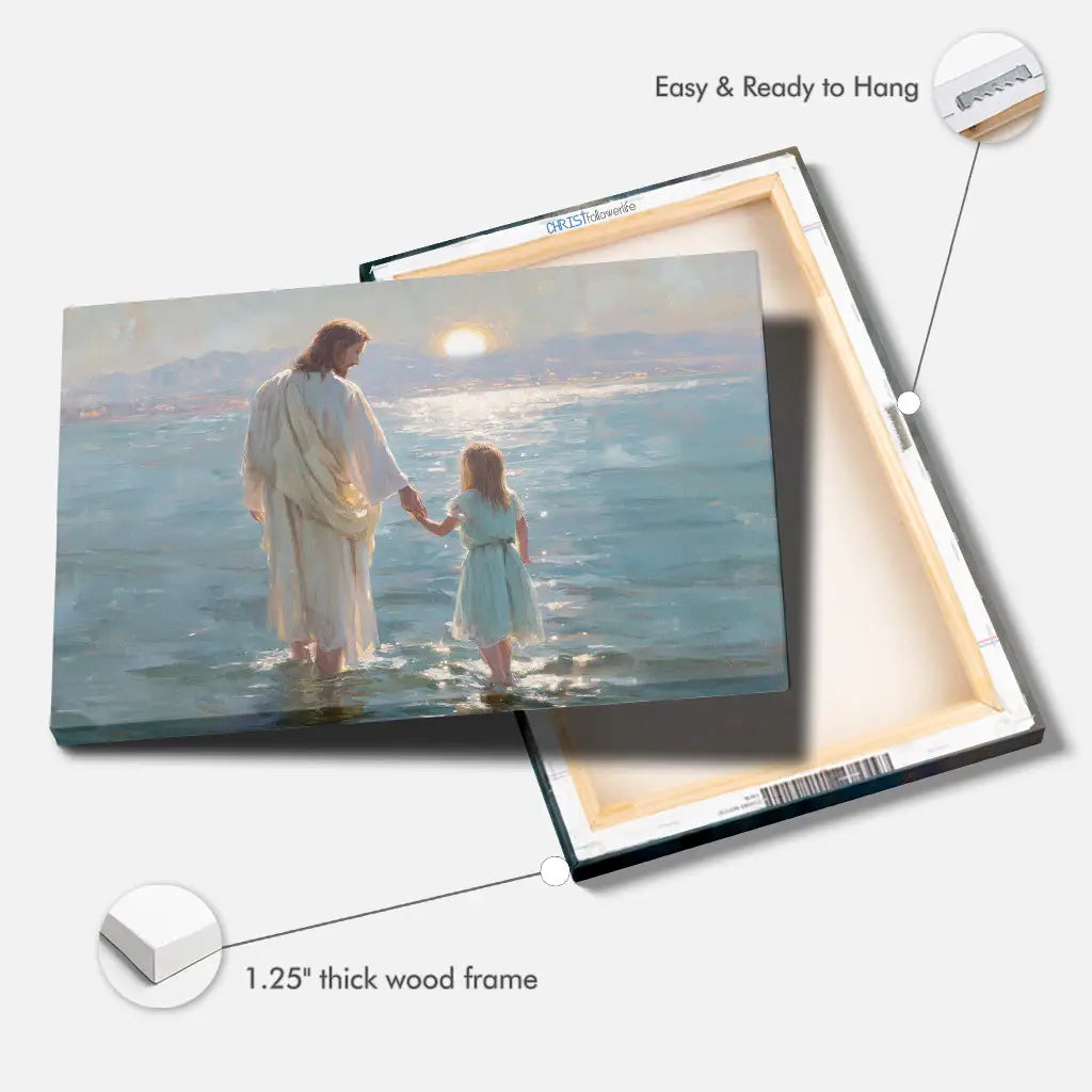 Jesus and Little Girl on the Water – Christian Wall Art Canvas