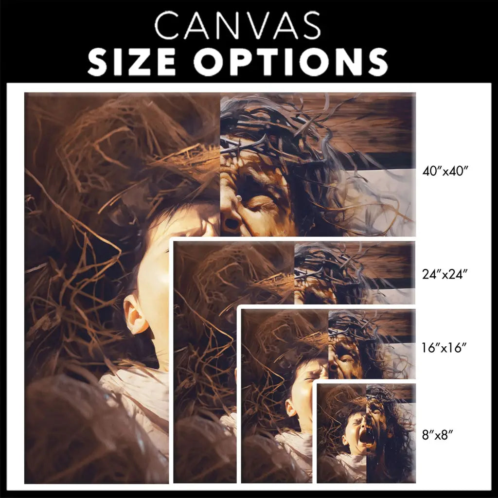 Jesus As A Baby And On The Cross Wall Art Canvas Size Options