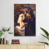 Jesus' journey from birth to the cross displayed on Christian canvas wall art.