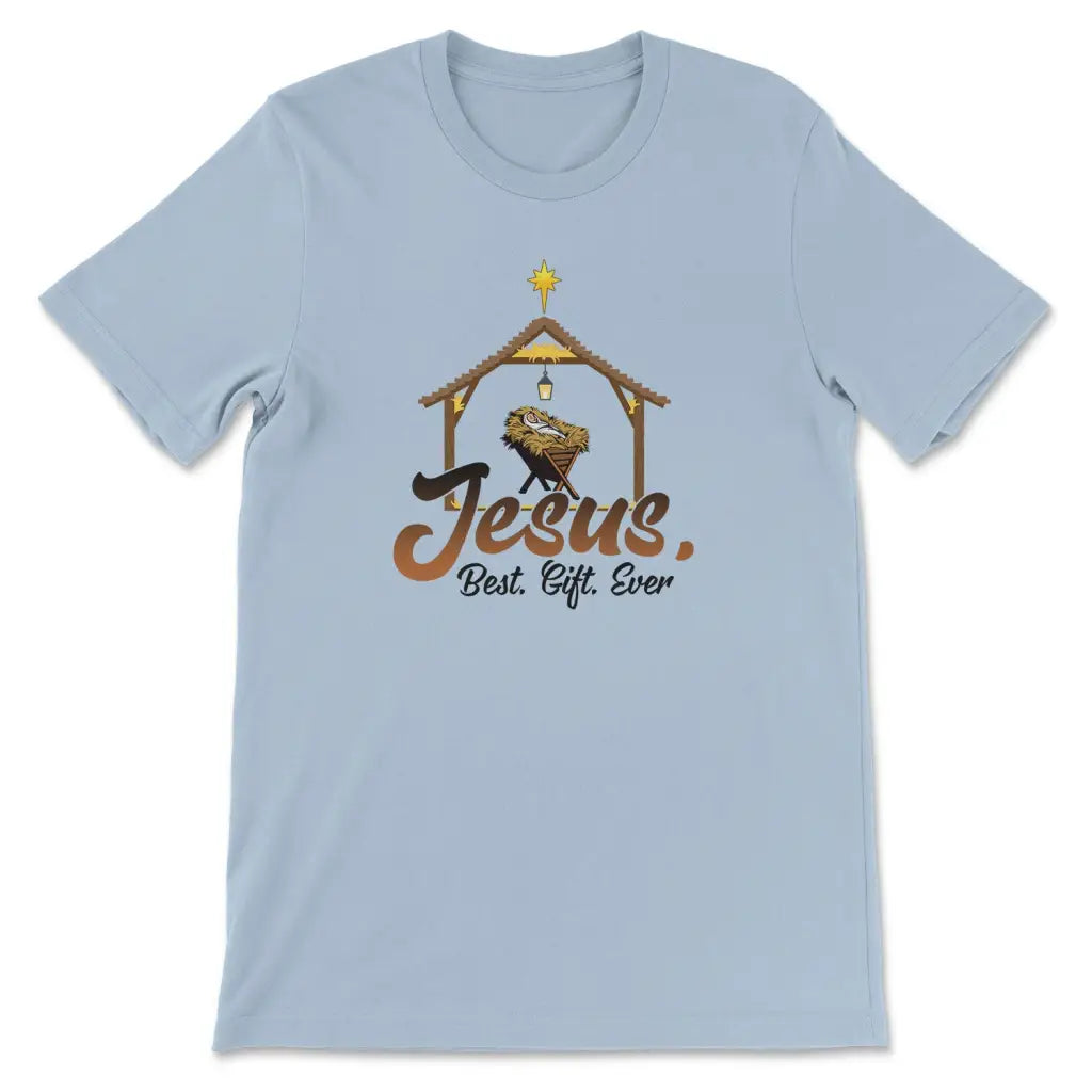 Jesus best gift ever Baby Jesus in a manger t-shirt Light Blue / S