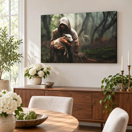 Jesus Carrying Lost Sheep Wall Art Canvas