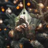 Christian ornament of Jesus with a lost sheep, a symbol of faith and love in holiday decorations.