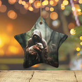 Jesus carrying a lost sheep ornament, representing redemption and faith, ideal for Christian gifts / Star.