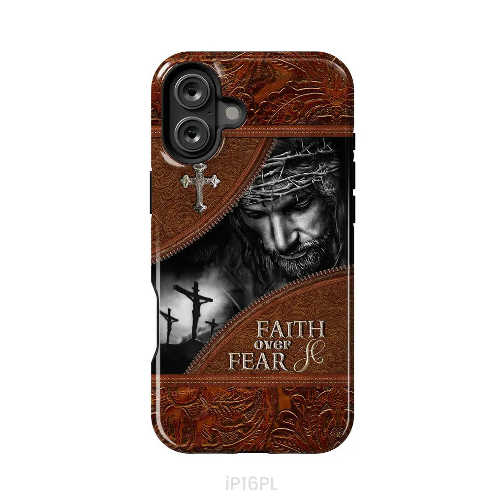 Jesus Christ Faith Over Fear Phone Case Christian Phone Cases iPhone 16 Plus / Tough Case