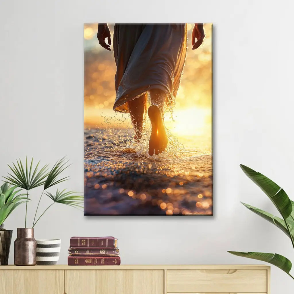 Christian wall art featuring Jesus walking on water, capturing divine power and peace, ideal for home decor.