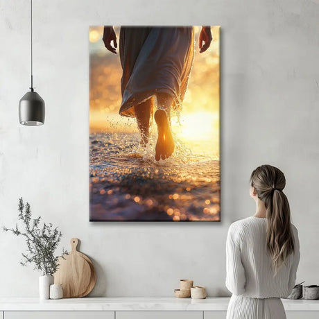 Wall art canvas of Jesus walking on water, inspiring Christian artwork for faith-centered spaces.