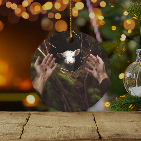Jesus’ Hand Reaching Out to Rescue a Lamb Ornament Circle / 1-pack