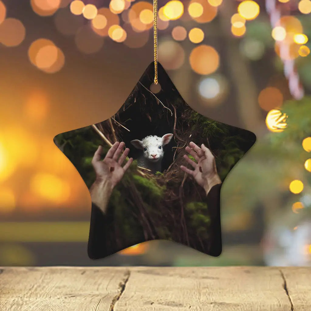 Jesus’ Hand Reaching Out to Rescue a Lamb Ornament Star / 1-pack