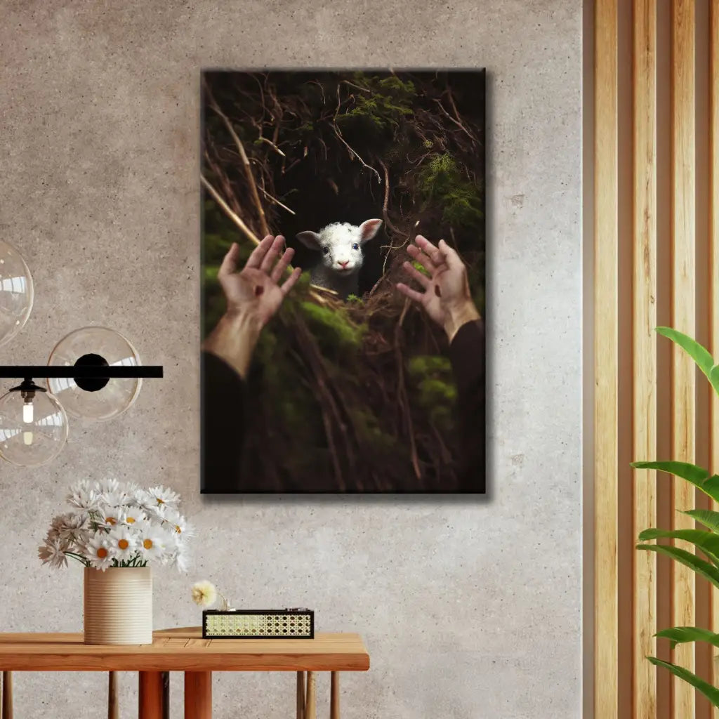 Jesus’ Hand Reaching Out to Rescue a Lamb Wall Art Canvas