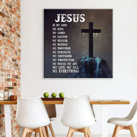 Inspirational canvas print with "Jesus Is My Everything," ideal Christian gift for scripture-inspired home decor.