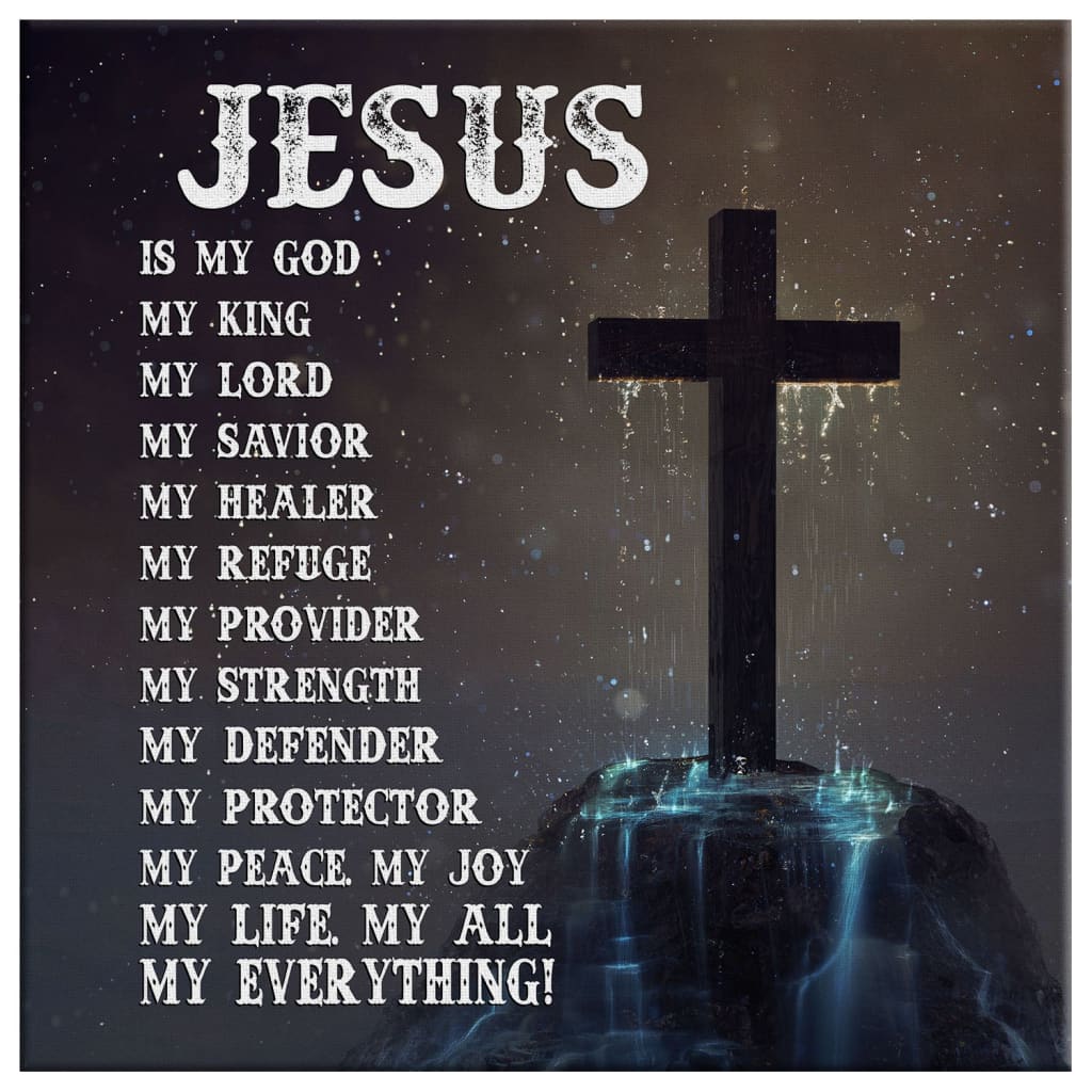 Faith-based wall art with "Jesus Is My Everything" message, great religious decor for Christian homes.