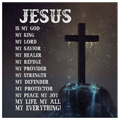 Faith-based wall art with "Jesus Is My Everything" message, great religious decor for Christian homes.