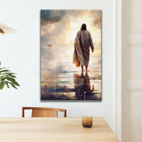 Jesus Artwork featuring Jesus walking on water, ideal for Christian wall art and inspirational home decor.