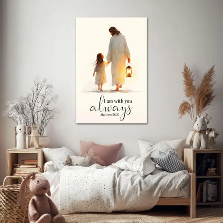 I Am With You Always canvas, inspirational Christian décor for children, parents, or new believers.