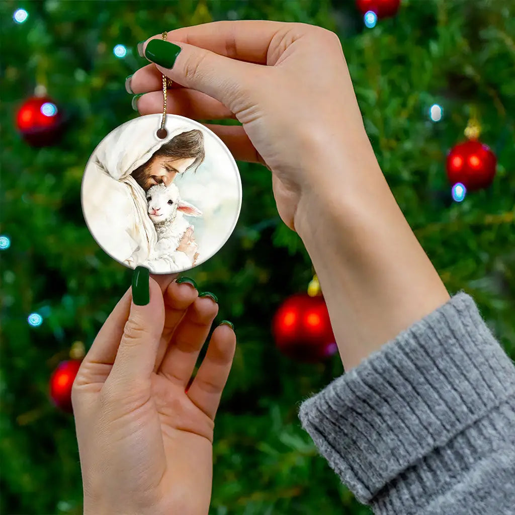 Jesus Holding the Lost Lamb – Good Shepherd Christian Ornament