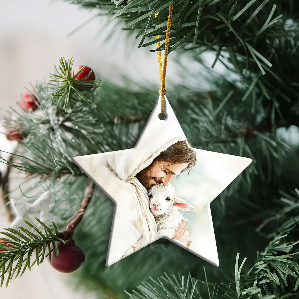 Jesus Holding the Lost Lamb – Good Shepherd Christian Ornament