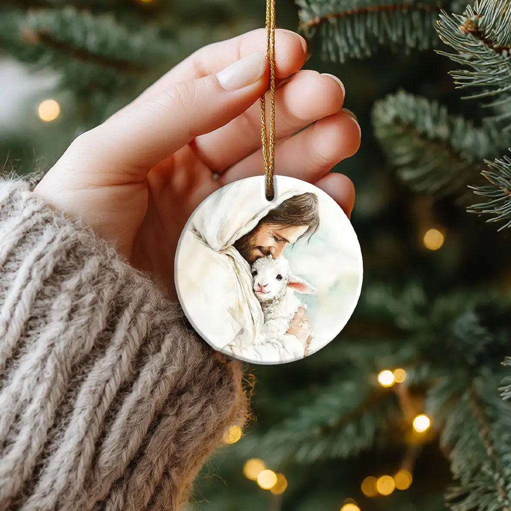 Jesus Holding the Lost Lamb – Good Shepherd Christian Ornament