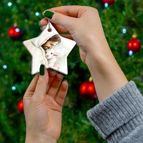 Jesus Holding the Lost Lamb – Good Shepherd Christian Ornament