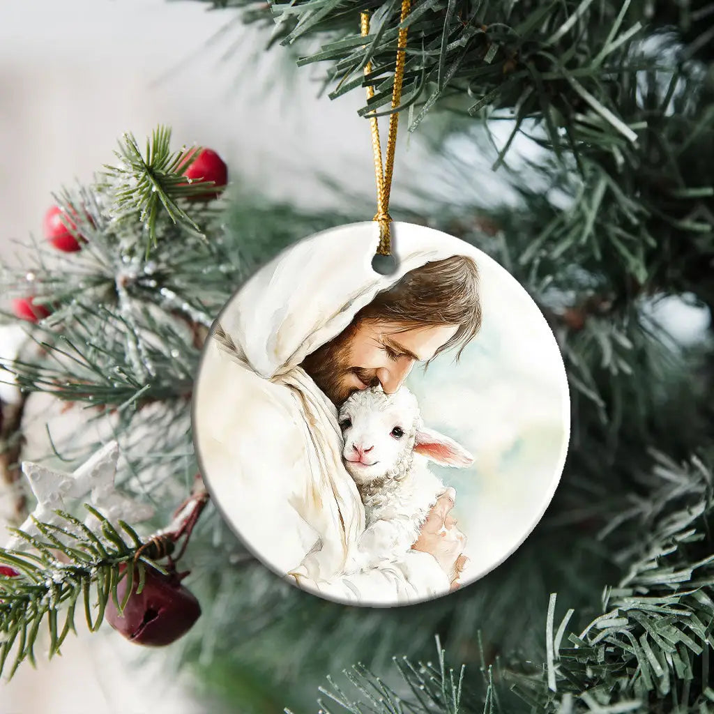 Jesus Holding the Lost Lamb – Good Shepherd Christian Ornament