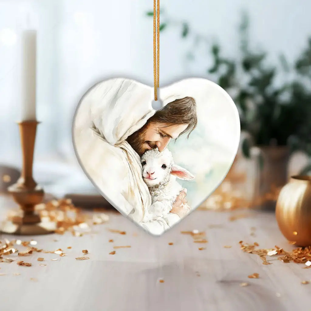 Jesus Holding the Lost Lamb – Good Shepherd Christian Ornament