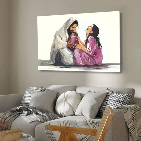 Jesus artwork, "Jesus Is Close to the Brokenhearted Woman" Christian wall art canvas, faith-inspired home decor.