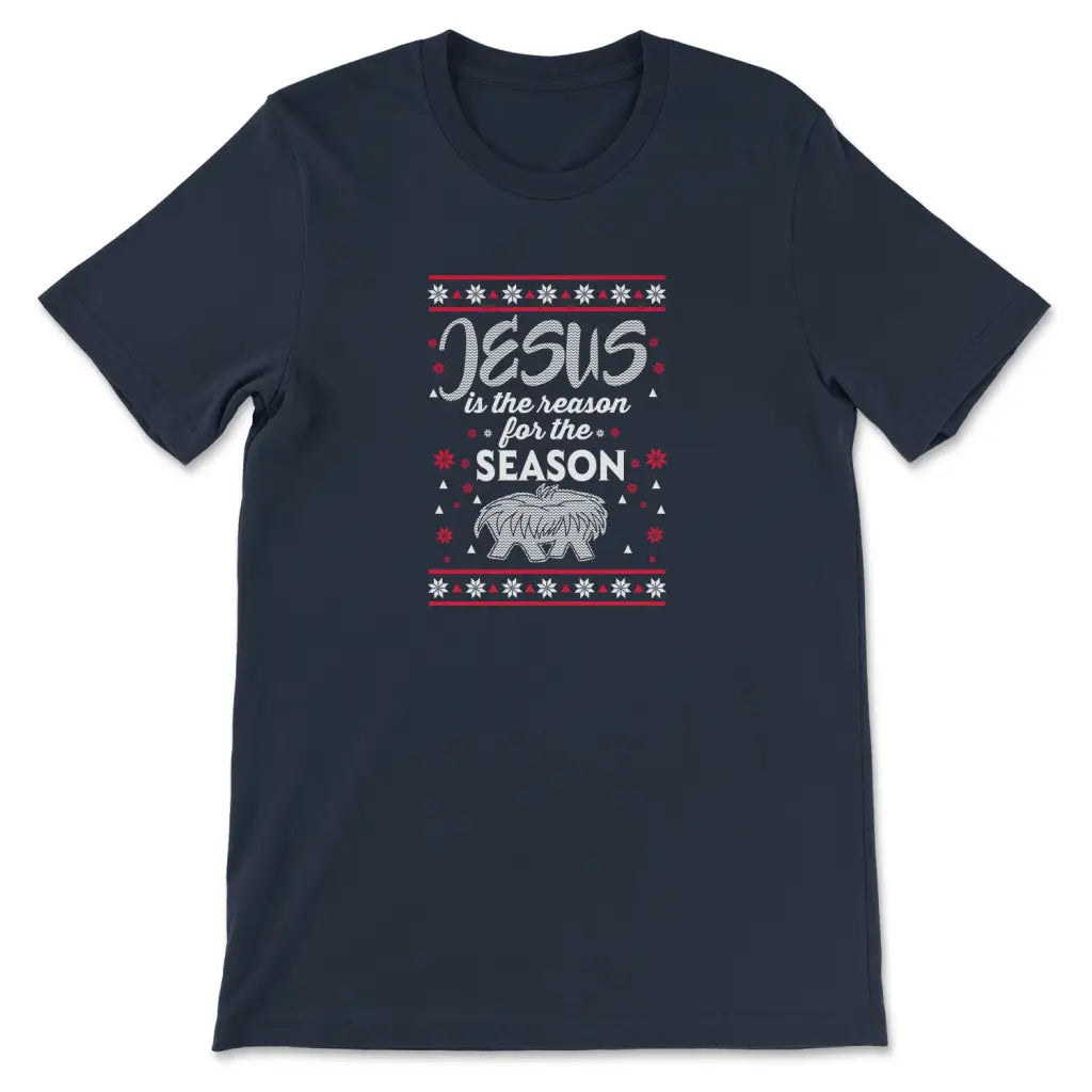 Jesus is reason for the season Christmas Christian t-shirt Navy / S