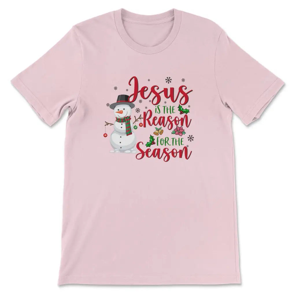 Jesus is the reason for the season Snowman t-shirt Christian Christmas gifts Pink / S