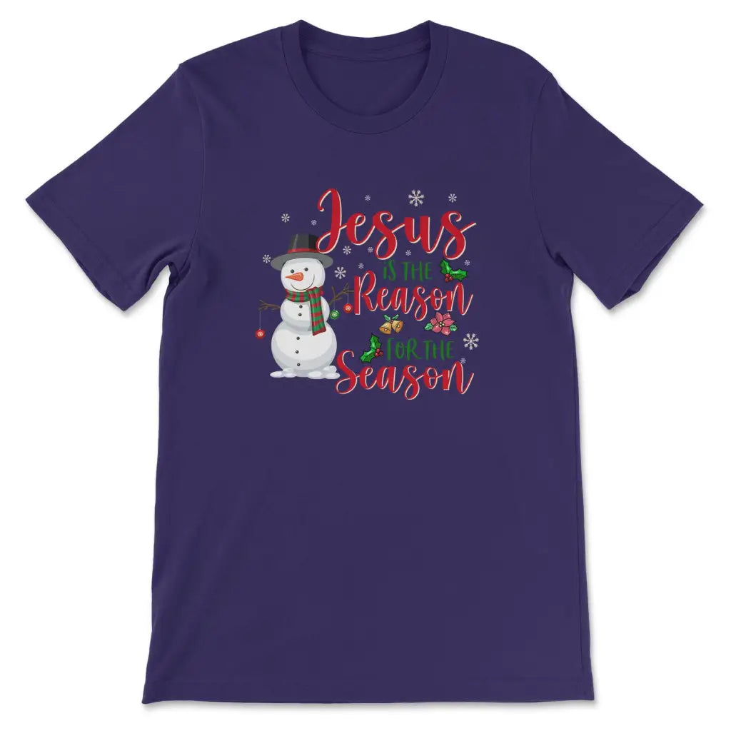 Jesus is the reason for the season Snowman t-shirt Christian Christmas gifts Team Purple / S