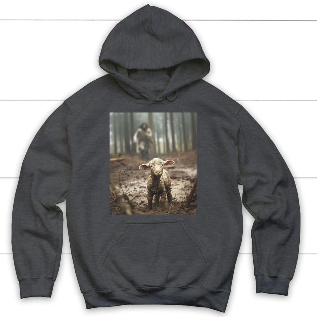 Jesus Lamb of God Running After Hoodie Dark Heather / S