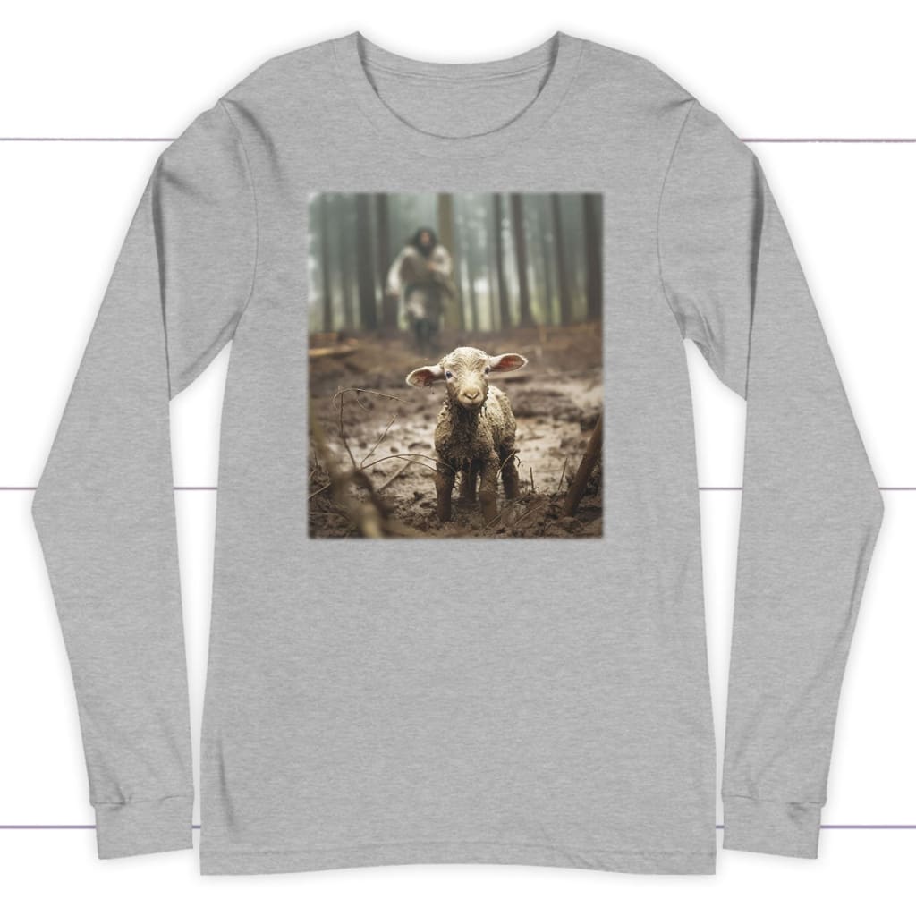 Jesus Lamb of God Running After Long Sleeve Shirt Athletic Heather / S