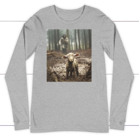 Jesus Lamb of God Running After Long Sleeve Shirt Athletic Heather / S